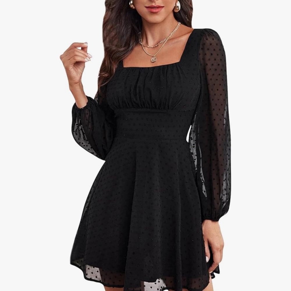 Amazon Elegant Black Sheer Sleeve Dress